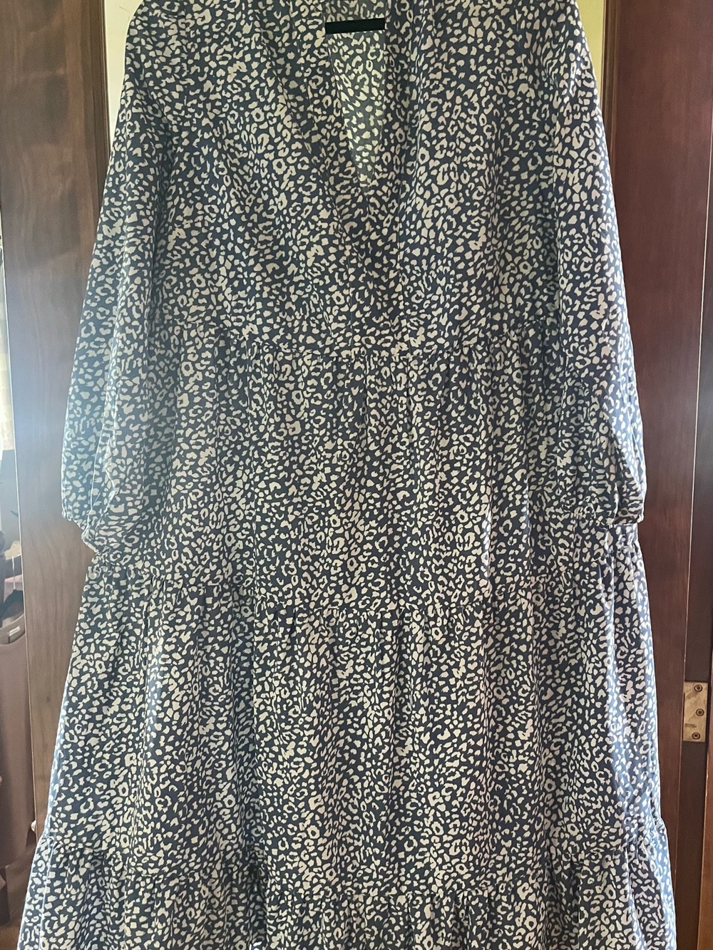 Women's Navy and White Printed Tiered Dress